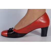 Pantofi office piele naturala rosu cu negru dama/dame/femei (cod 298)